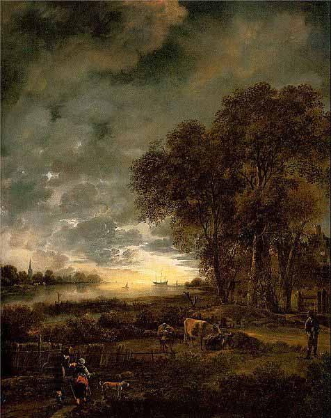 Aert van der Neer A Landscape with a River at Evening China oil painting art